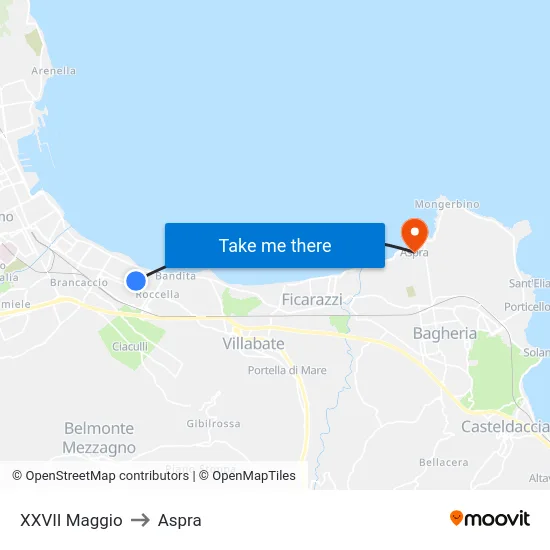 XXVII Maggio to Aspra map