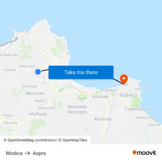 Modica to Aspra map