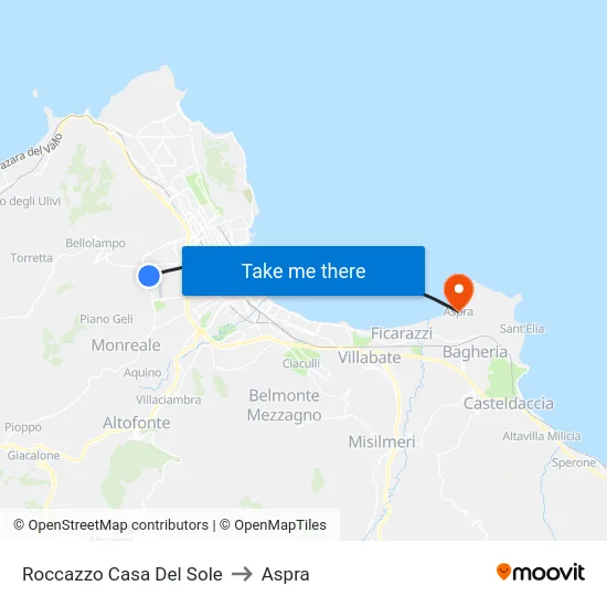Roccazzo Casa Del Sole to Aspra map