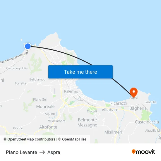 Piano Levante to Aspra map