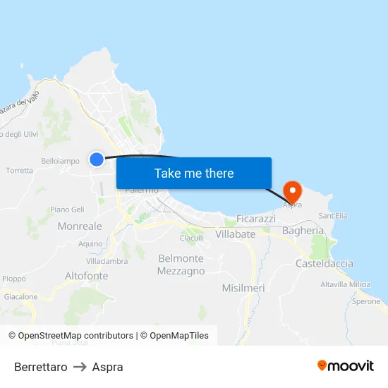Berrettaro to Aspra map