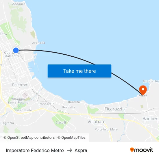 Imperatore Federico Metro' to Aspra map
