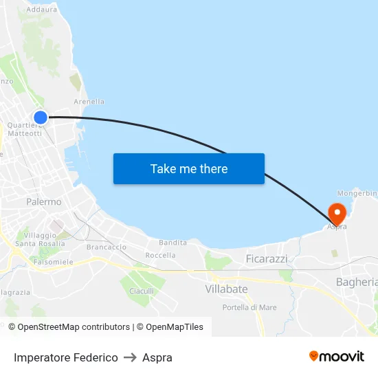 Imperatore Federico to Aspra map