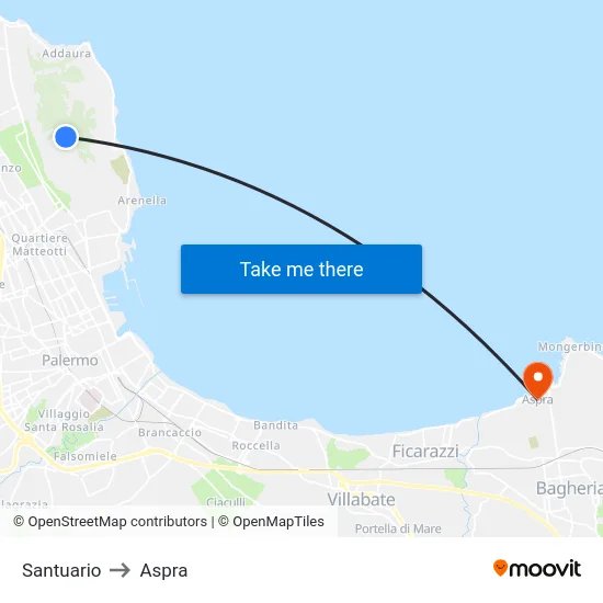 Santuario to Aspra map