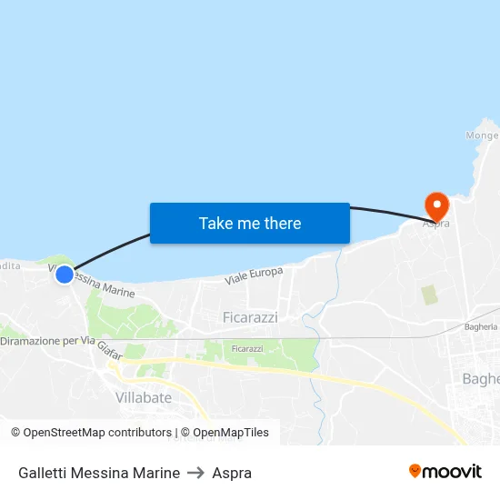 Galletti Messina Marine to Aspra map
