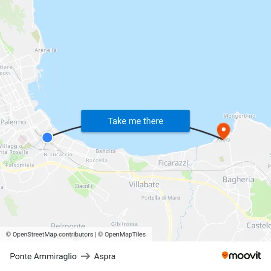 Ponte Ammiraglio to Aspra map