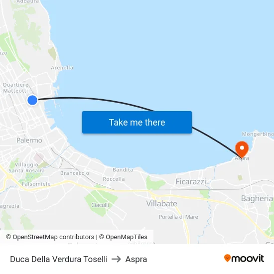 Duca Della Verdura Toselli to Aspra map