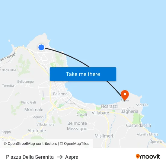 Piazza Della Serenita' to Aspra map