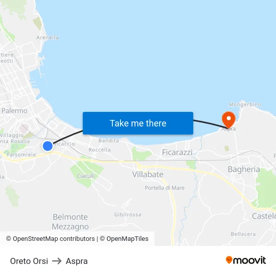 Oreto Orsi to Aspra map