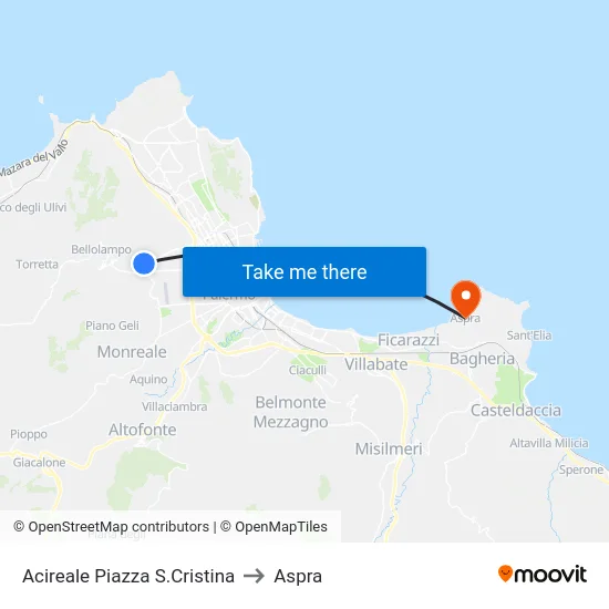 Acireale Piazza S.Cristina to Aspra map