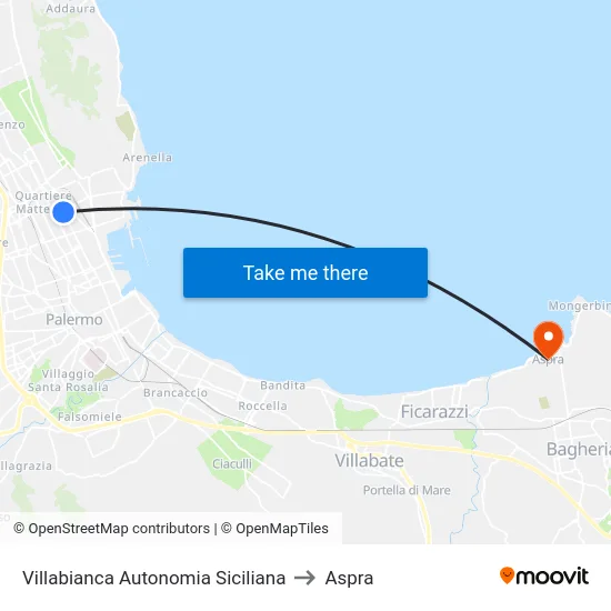 Villabianca Autonomia Siciliana to Aspra map
