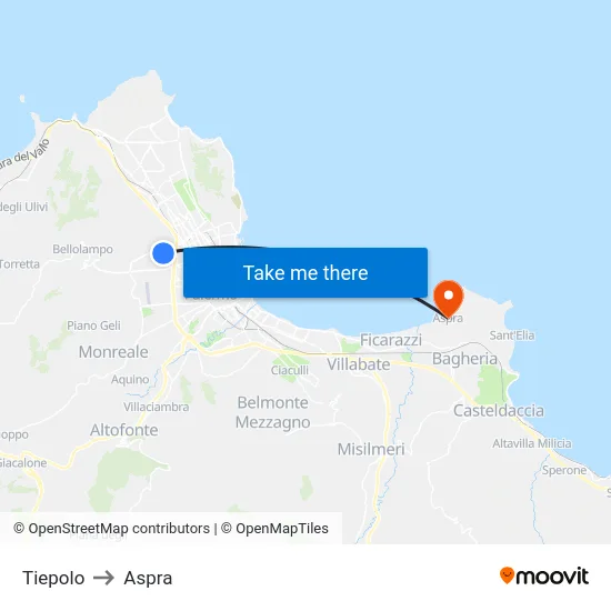 Tiepolo to Aspra map