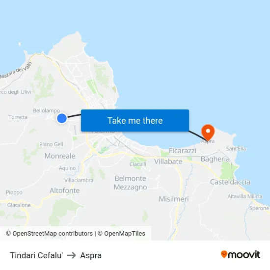 Tindari Cefalu' to Aspra map