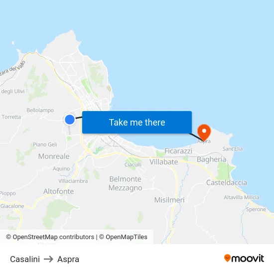 Casalini to Aspra map