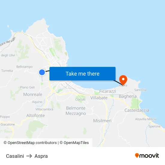 Casalini to Aspra map