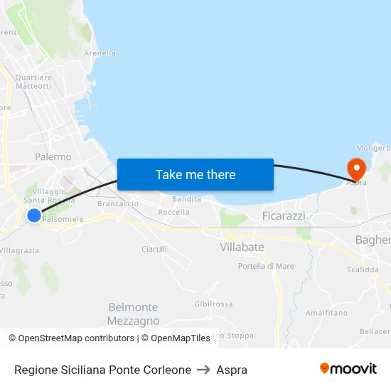 Sicilian Region Corleone Bridge to Aspra map