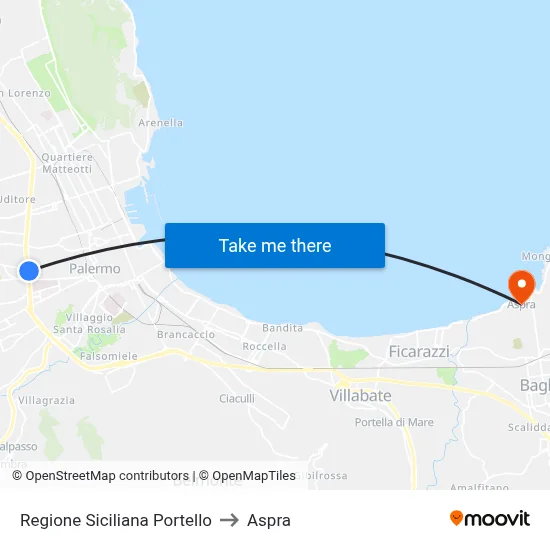 Sicily Region Portello to Aspra map