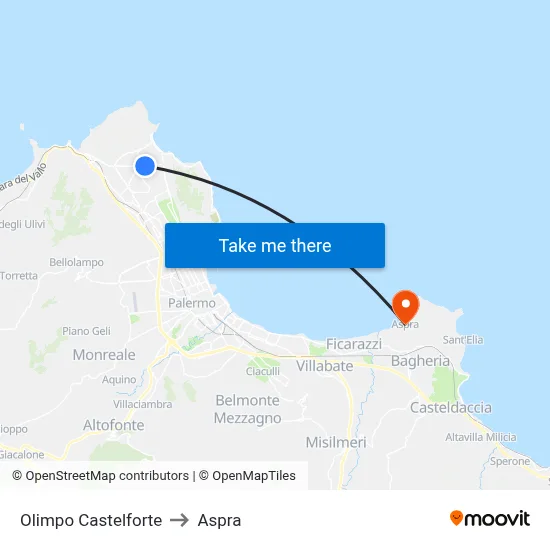 Olimpo Castelforte to Aspra map