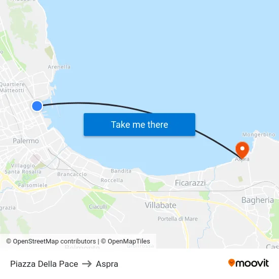 Piazza Della Pace to Aspra map