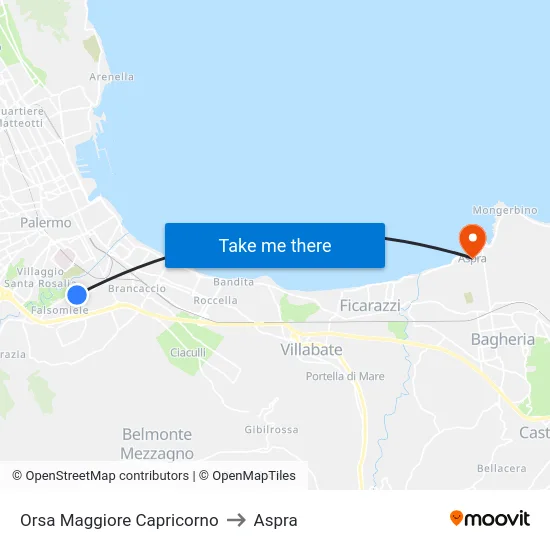 Orsa Maggiore Capricorno to Aspra map