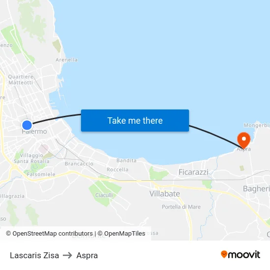 Lascaris Zisa to Aspra map