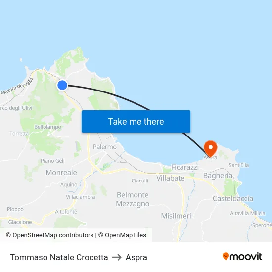 Tommaso Natale Crocetta to Aspra map