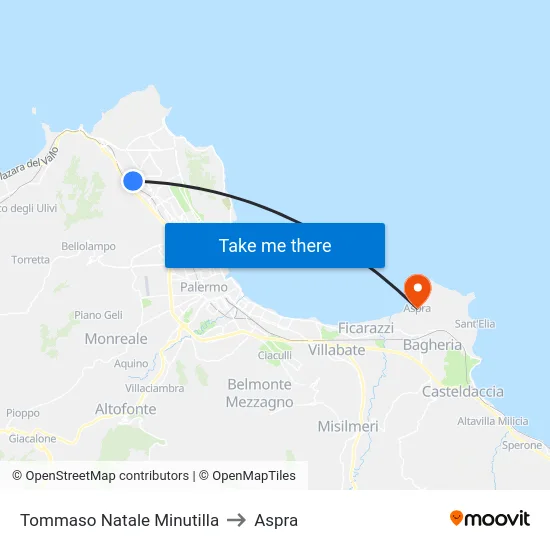 Tommaso Natale Minutilla to Aspra map