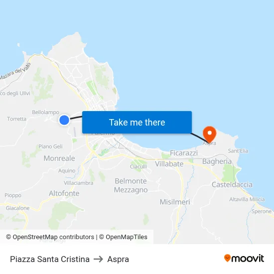 Santa Cristina Square to Aspra map