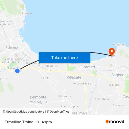 Ermellino Troina to Aspra map