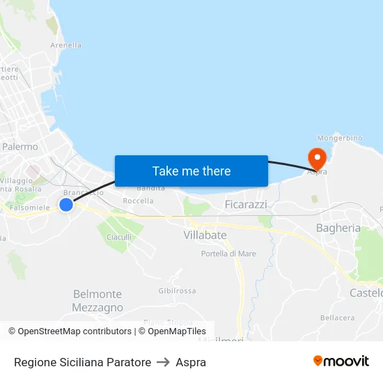 Regione Siciliana Paratore to Aspra map