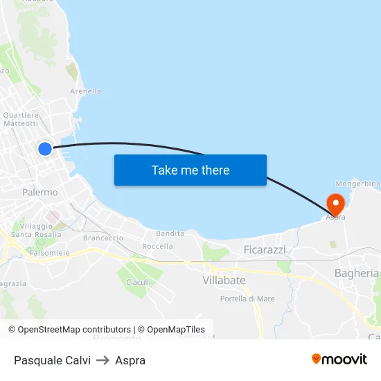 Pasquale Calvi to Aspra map