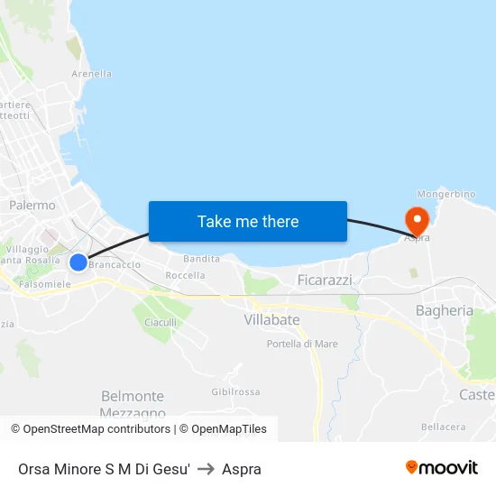 Orsa Minore S M Di Gesu' to Aspra map