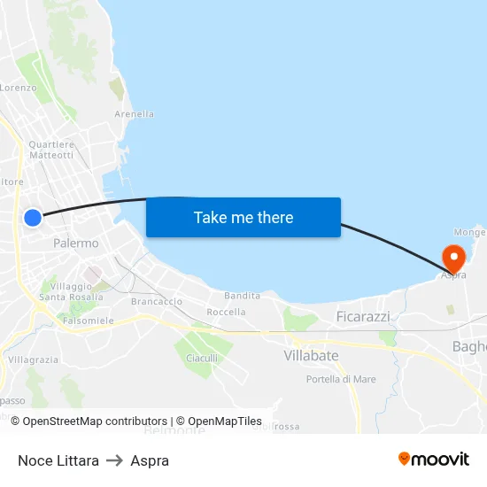 Noce Littara to Aspra map