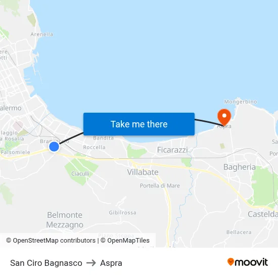 San Ciro Bagnasco to Aspra map