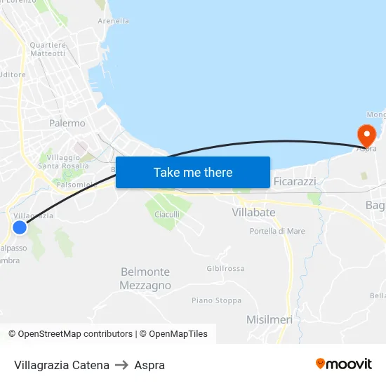 Villagrazia Catena to Aspra map