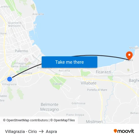 Villagrazia - Cirio to Aspra map