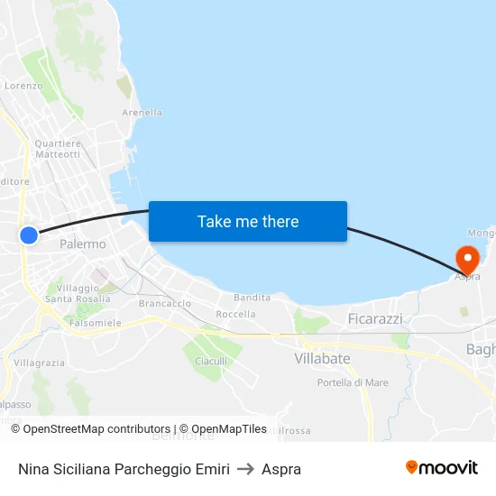 Nina Siciliana Parcheggio Emiri to Aspra map