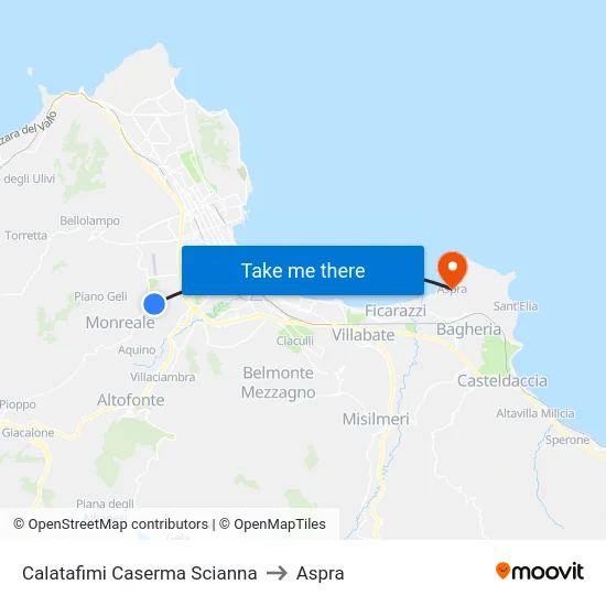 Calatafimi Caserma Scianna to Aspra map