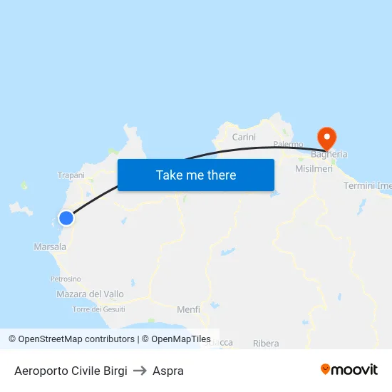 Aeroporto Civile Birgi to Aspra map