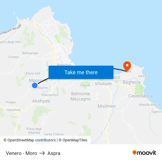 Venero - Moro to Aspra map
