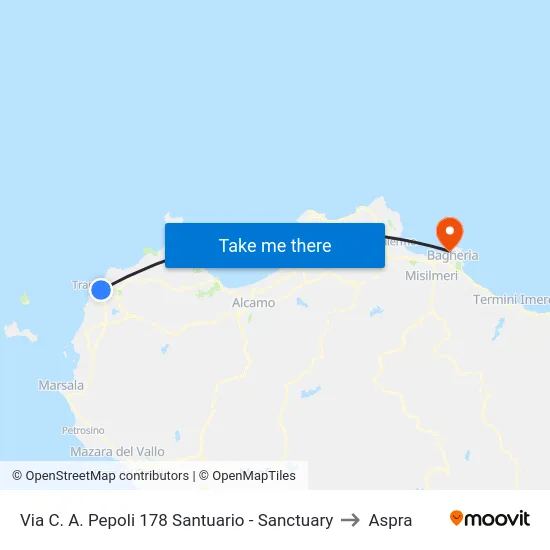 Via C. A. Pepoli 178 Santuario - Sanctuary to Aspra map