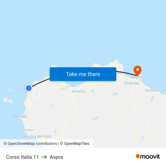 Corso Italia 11 to Aspra map