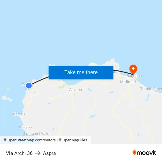 Via Archi 36 to Aspra map