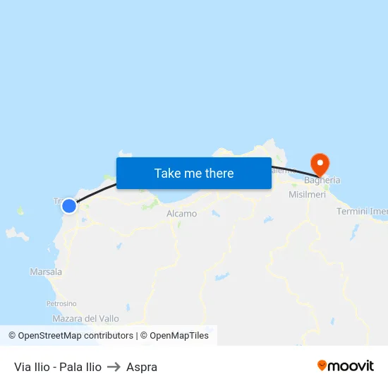 Via Ilio - Pala Ilio to Aspra map