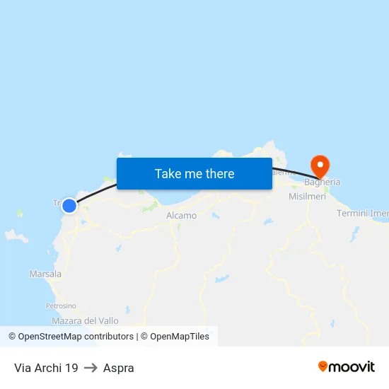 Via Archi 19 to Aspra map