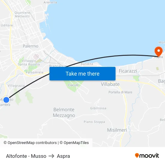 Altofonte - Musso to Aspra map