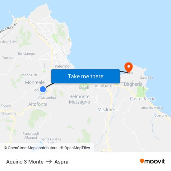 Aquino 3 Monte to Aspra map