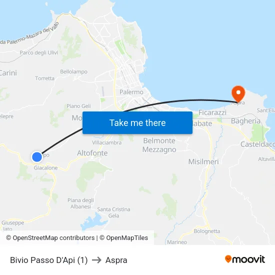 Bivio Passo D'Api (1) to Aspra map