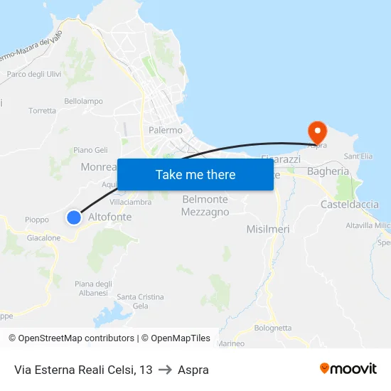 Via Esterna Reali Celsi, 13 to Aspra map