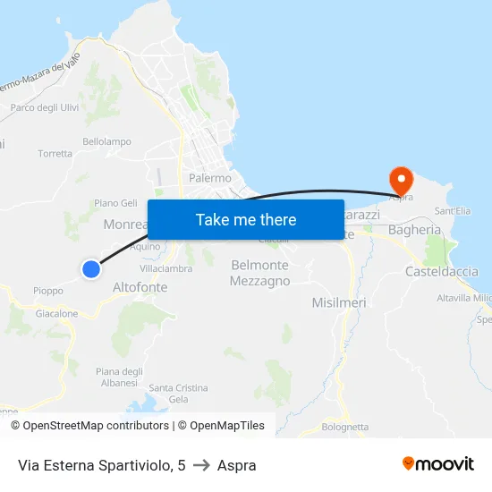 Via Esterna Spartiviolo, 5 to Aspra map